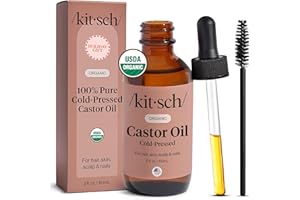 Kitsch Organic Castor Oil for Hair Growth - 100% Pure Castor Oil, Organic Cold Pressed Unrefined Glass Bottle for Face, Skin, Lashes, Brows, Scalp, Nails & Belly Button | Ideal Gifts for Women - 2 oz