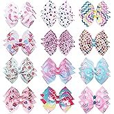 24PCS 4.5Inch Bows for Girls Boutique Grosgrain Ribbon Rainbow Hair Bow Alligator Hair Clips Pigtail Bows Unicorn Hair Clips for Baby Girls Toddler Kids Children Teens in Pairs