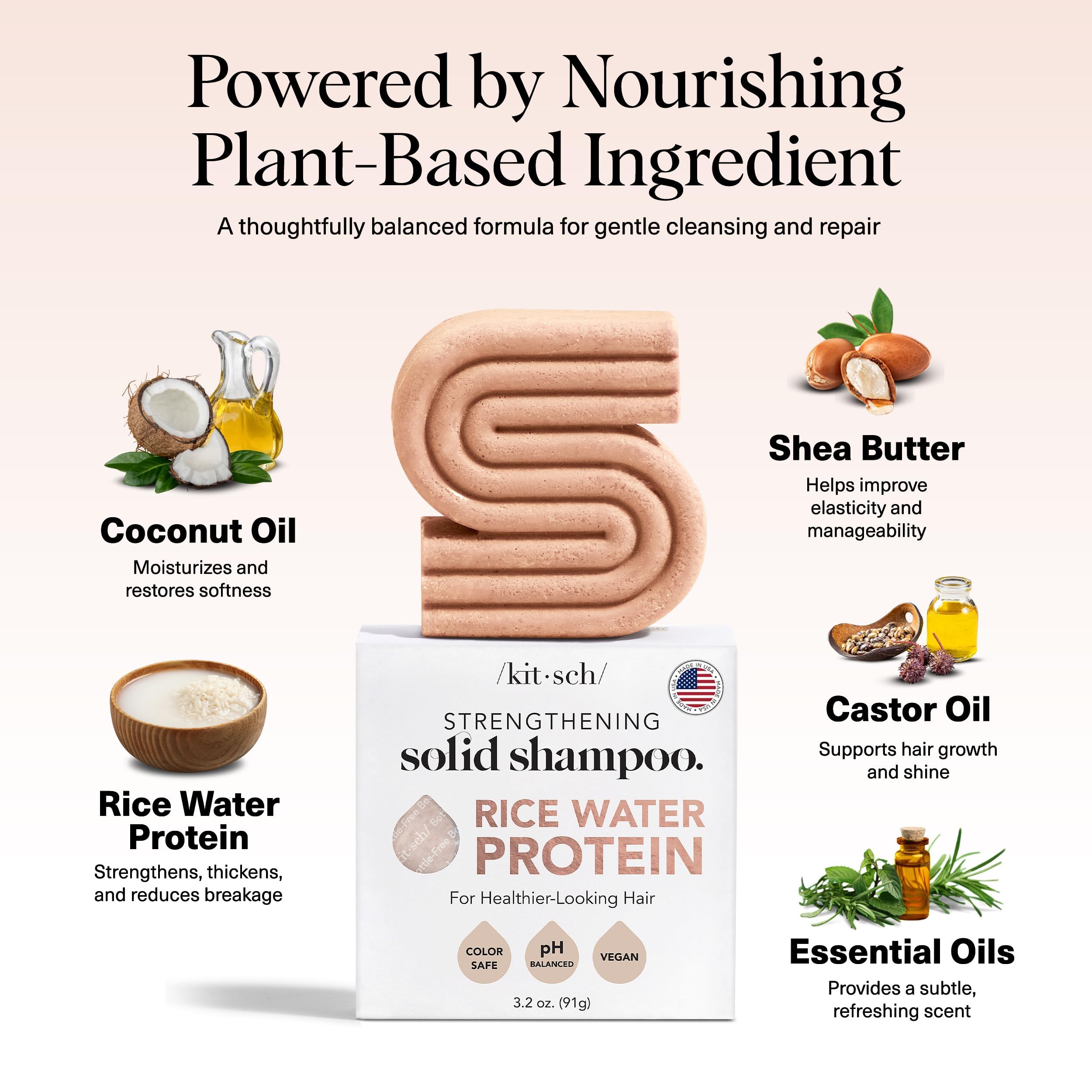 Kitsch Rice Water Shampoo Bar for Hair Growth – Strengthening Hair Shampoo for Men and Women – Reduce Breakage, Boosts Shine – Paraben, Silicone & Sulfate-Free, Vegan Hair Care - 3.2 oz