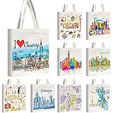 Bulyoou 9 Pcs Chicago Tote Canvas Bags Souvenir Gift Grocery Shopping Bag for Travel Gifts