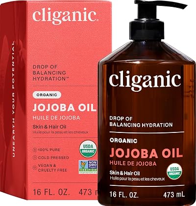 Cliganic Organic Jojoba Oil 16oz with Pump 100% Pure Bulk