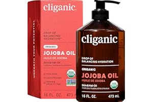 Cliganic Organic Jojoba Oil 16oz with Pump, 100% Pure | Bulk, Moisturizing Oil for Face, Hair, Skin & Nails | Natural Cold Pressed