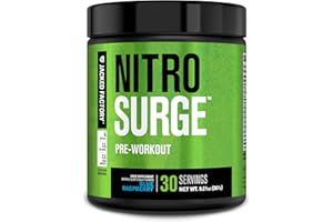 Jacked Factory NITROSURGE Pre Workout Supplement - Energy Booster, Instant Strength Gains, Clear Focus & Intense Pumps - NO Booster & Powerful Preworkout Energy Powder - 30 Servings, Blue Raspberry