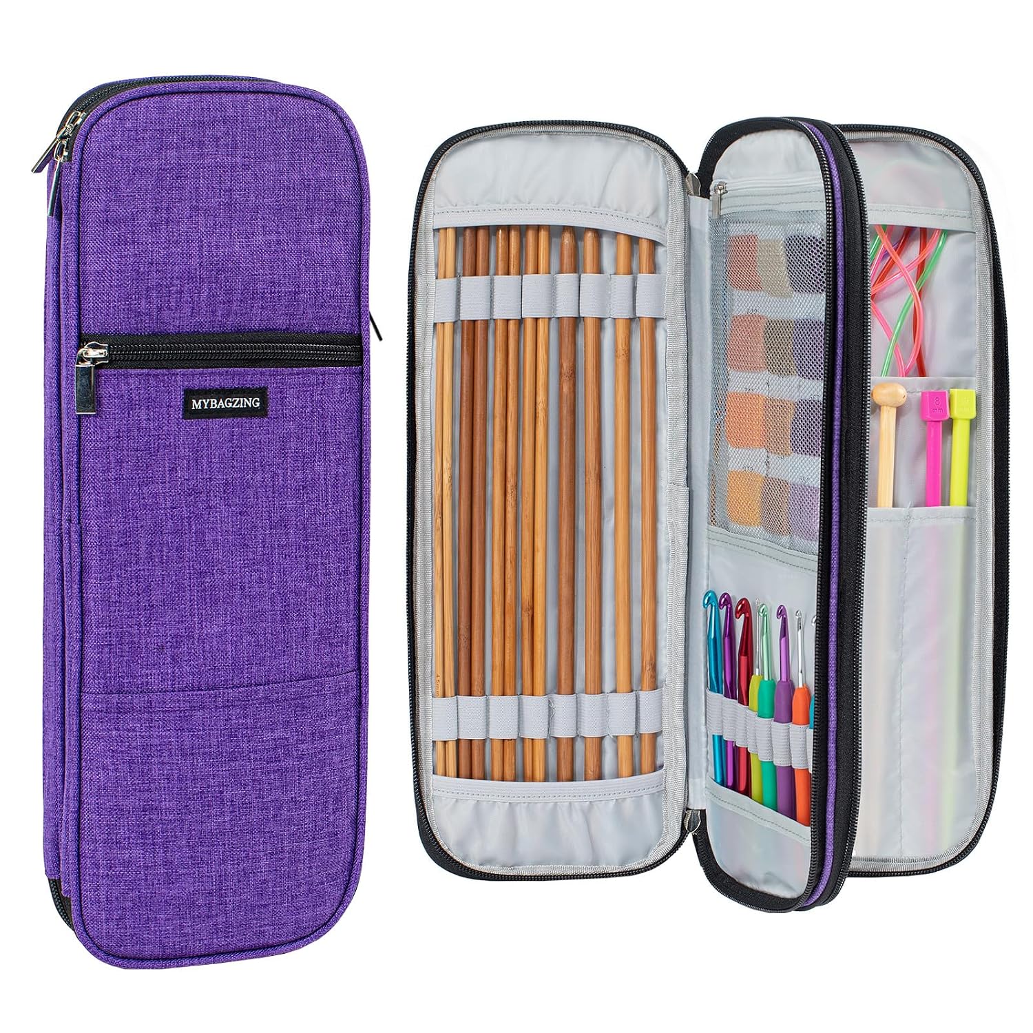 MYBAGZING Knitting Needle Case 14" Organizer for Straight &Circular Needles | 14" needle case with storage for straight & cir