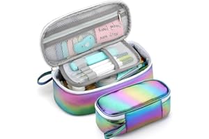 Jcocylse Large Capacity Pencil Case Portable Pencil Pouch Bag School Supplies for College Students Girls Boys Adults (Rainbow Gold)