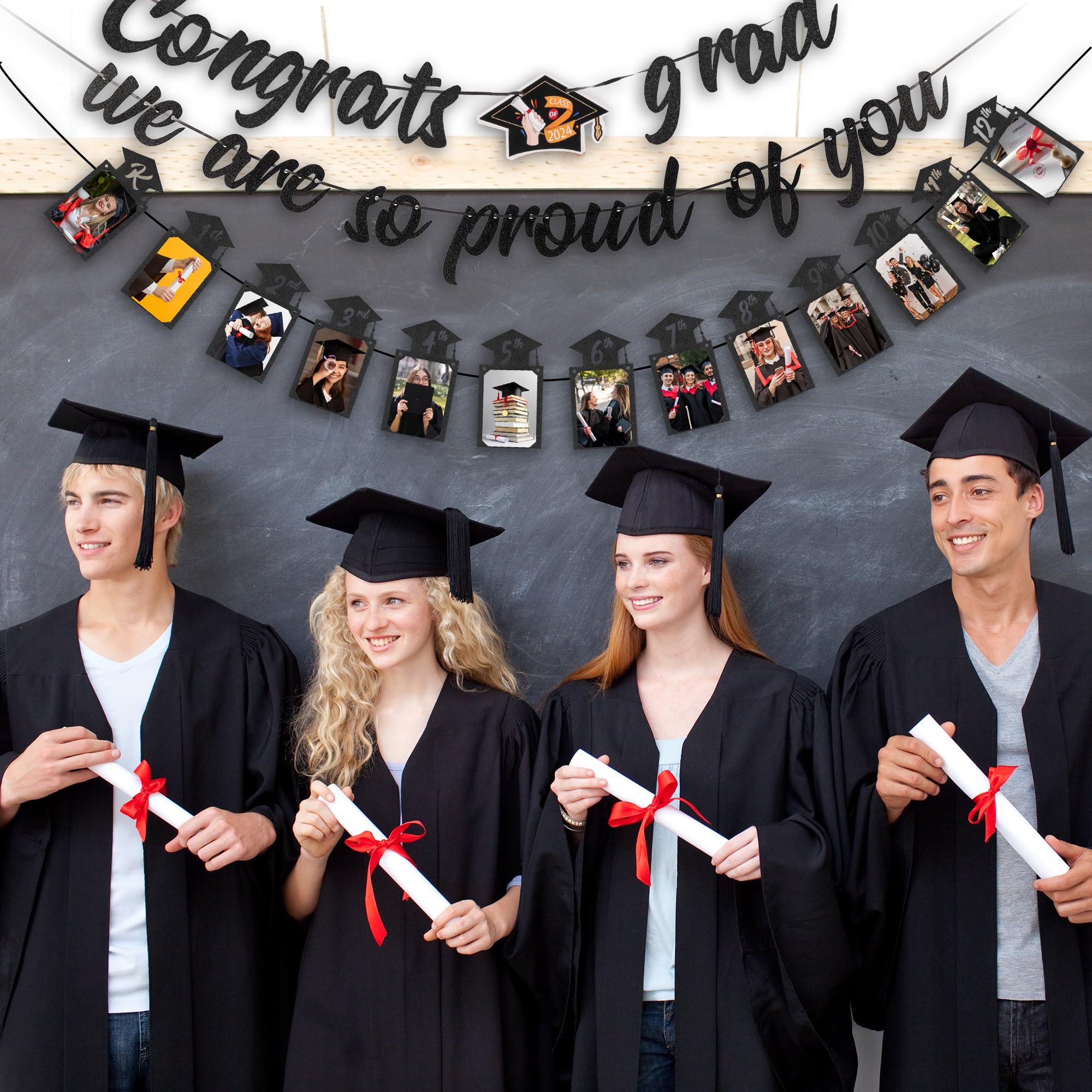 Class Of 2024 Graduation Banner - 'We Are So Proud Of You' Glitter Party Decor For High School Or College Grad, Purple & Black - View #8