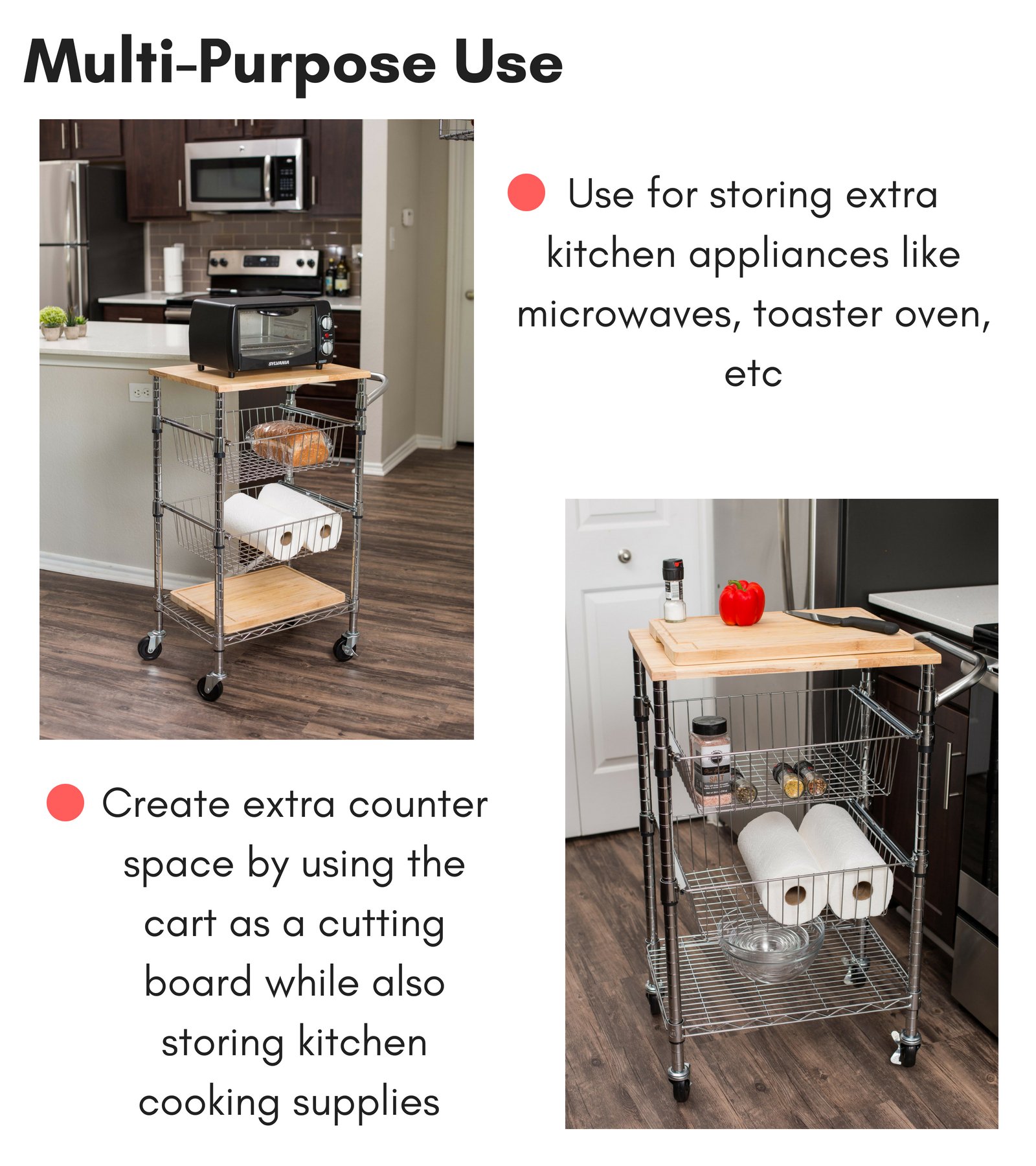 Best 3Tier Kitchen Cart with Wire Baskets Kitchen Island