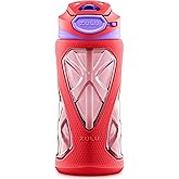 ZULU Torque 16oz Plastic Kids Water Bottle with Silicone Sleeve and Leak-Proof Locking Flip Lid, Soft Touch Carry Loop for School Backpack, Lunchbox, BPA-Free Dishwasher Safe, Pink