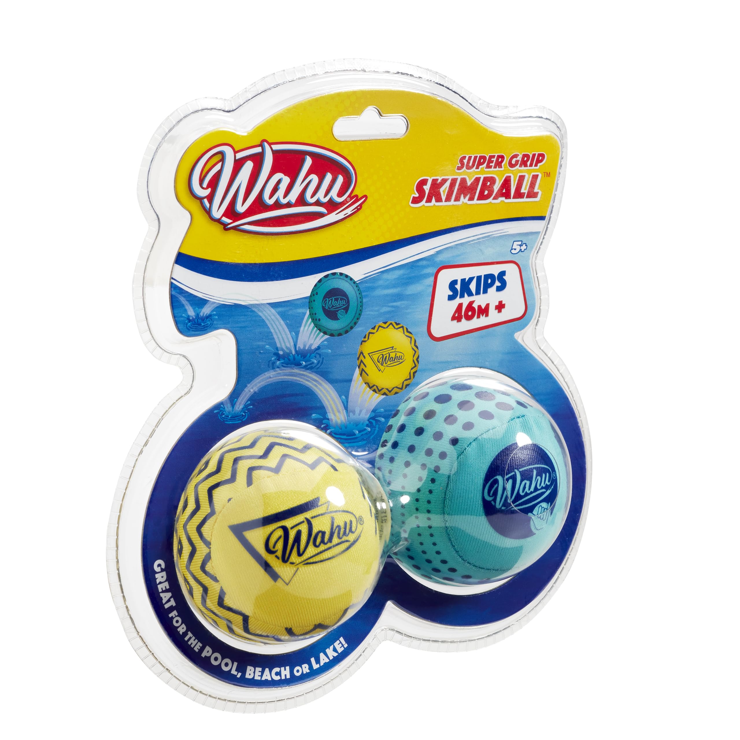 Wahu Super Grip 100% Waterproof Skimball Set, Pack of 2 Water Skipping Balls for Pool and Beach, Skips Over 150' on Water, Blue/Yellow