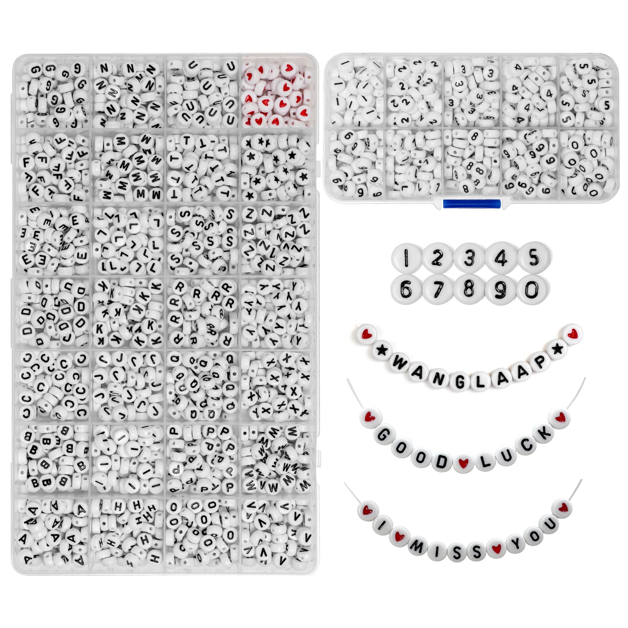 WangLaap 1950Pcs Number Beads Acrylic 4x7mm Round Beads for Bracelets Neckless Friendship Jewelry DIY Making (28+10Grids)