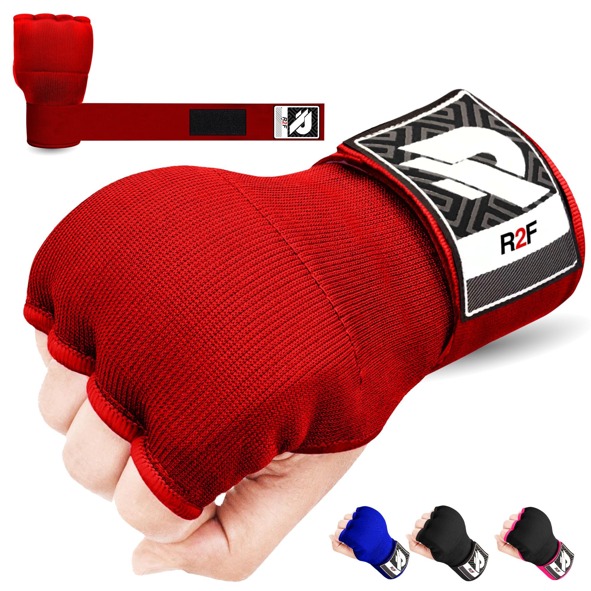 R2F Gel Boxing Hand Wraps Inner Gloves, 70cm Long Wrist Straps for Wrist Support, Elasticated, Padded Fist Hand Protection, Muay Thai MMA Martial Arts, Punching Speed Bag Training Handwraps