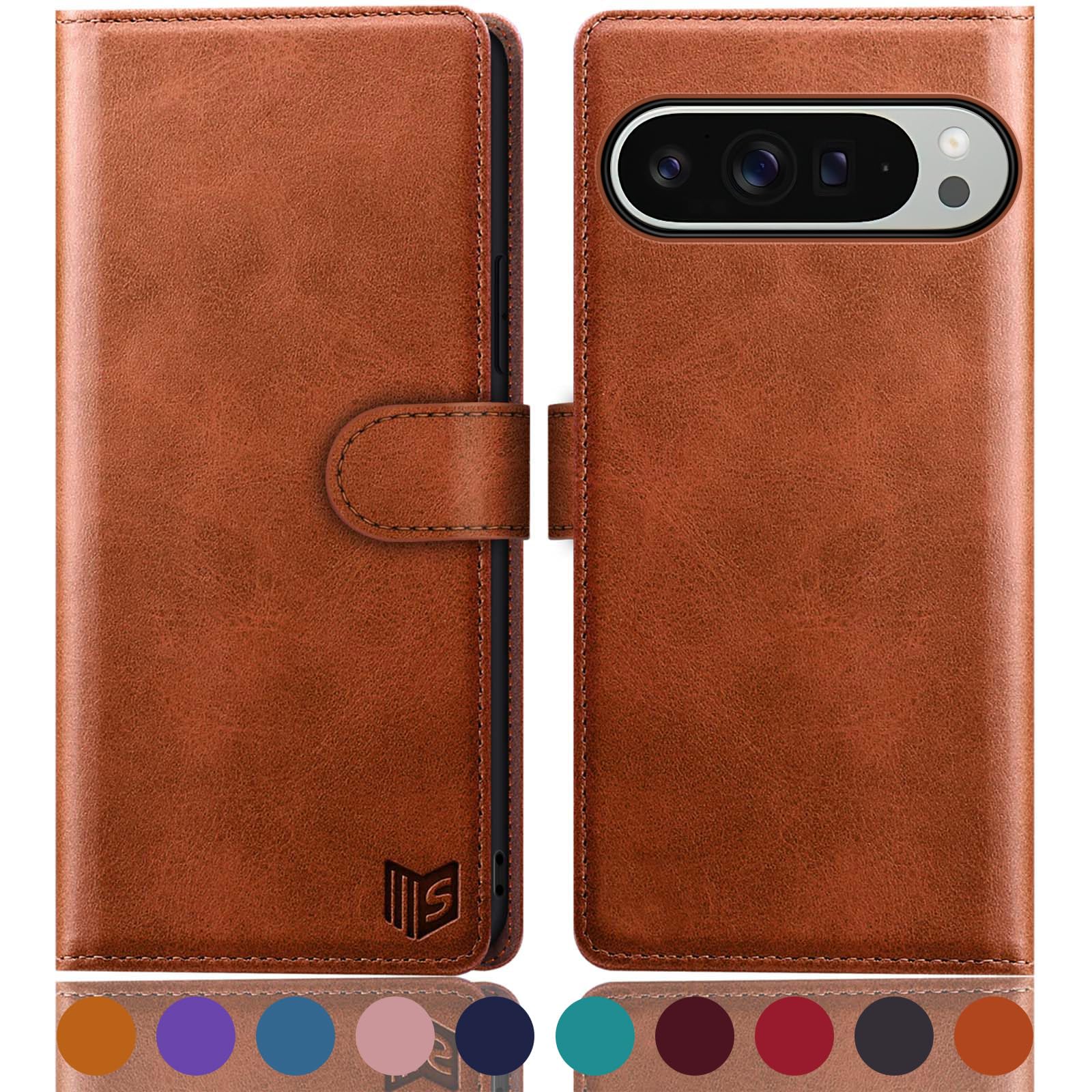 SUANPOT for Google Pixel 9 Pro XL 6.8" 5G case with [Credit Card Holder][RFID Blocking],PU Leather Flip Book Protective Cover Women Men for Pixel 9 Pro XL Phone case Light Brown