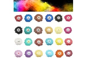 LOMIMOS 24 Colors Mica Powder,Shimmer Pigment Dyes for Epoxy Resin Soap Slime Cosmetic Lip Gloss Body Butter Candle Bath Bomb DIY Craft Making (5g/Bag)