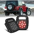 CMVT Auto Universal LED BAR Rear Tail Lights for 1976-2006 Jeep Wrangler YJ TJ CJ Trailer Truck Flatbed, Square Brake Tail Lamps Turn Signal Backup Reverse Light w/License Plate Light, Smoked