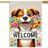 BlissYard Welcome Spring Summer Garden Flag 12x18 Inch Double Sided Welcome Happy Cute Puppy Dog Outdoor Garden Flag Flower House Seasonal Yard Outside House Decoration