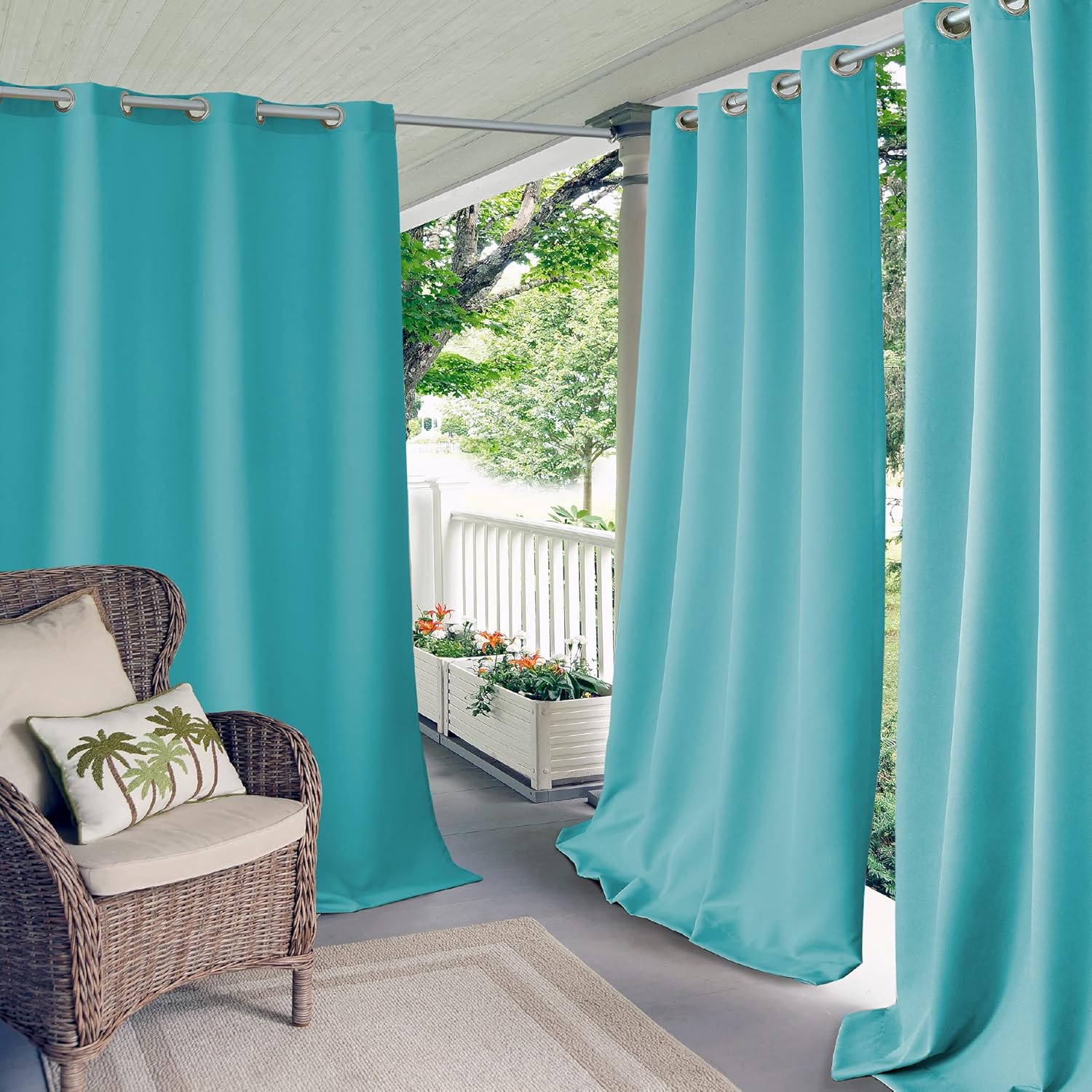 Outdoor Curtains - Elrene Home Fashions Connor Solid Indoor/Outdoor Curtain, Single Panel, 52 inches X 95 inches, Turquoise