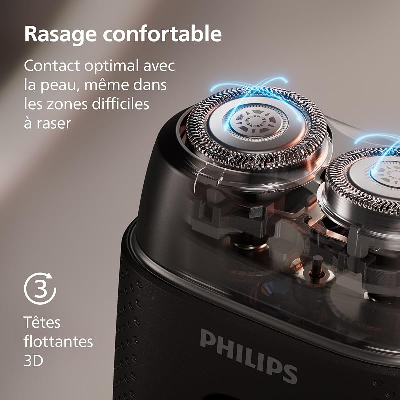 Rasoir Philips série 500 – électrique et compact, Lift & Cut, lames Dual SteelPrecision, têtes flottantes 3D, poils secs ou mouillés, étui de voyage, verrouillage, couvercle magnétique, modèle S595/05