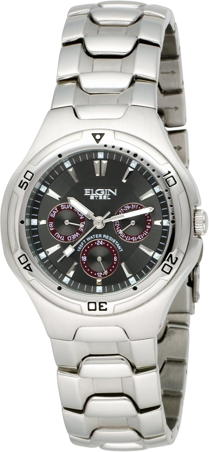 Elgin Men's FG117 Solid Stainless Steel MultiFunction Watch Amazon.ca