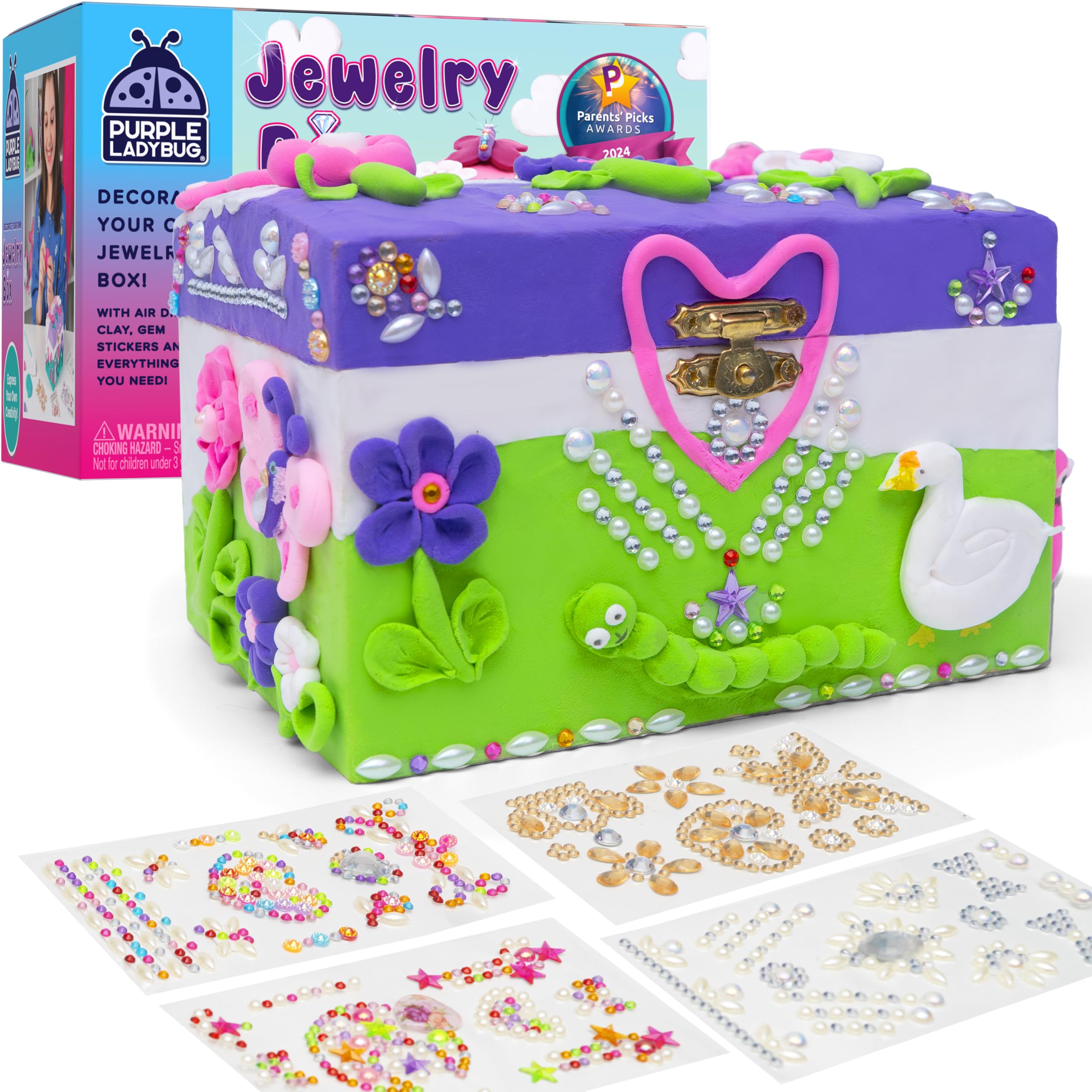 PURPLE LADYBUG Decorate Your Own Jewellery Box - Creative Gift for 6 Year Old Girl - Craft Sets for Girls Ages 6+ - Birthday Presents for Girls - Christmas Gifts for Kids (Clay)
