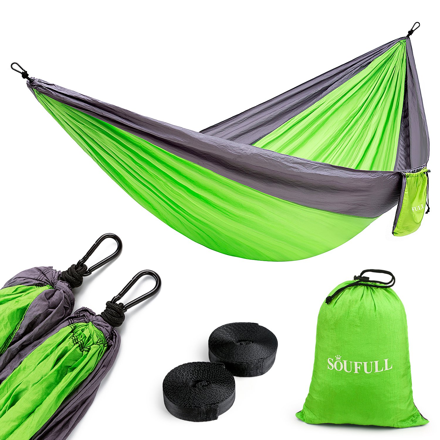 Soufull Camping Hammock with Hammock Tree Straps&Carabiners,Portable