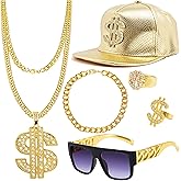 CHTRYTOM 80s 90s Outfits Men Women Rapper Jewelry Hip Hop Costume Kit for Halloween Cosplay