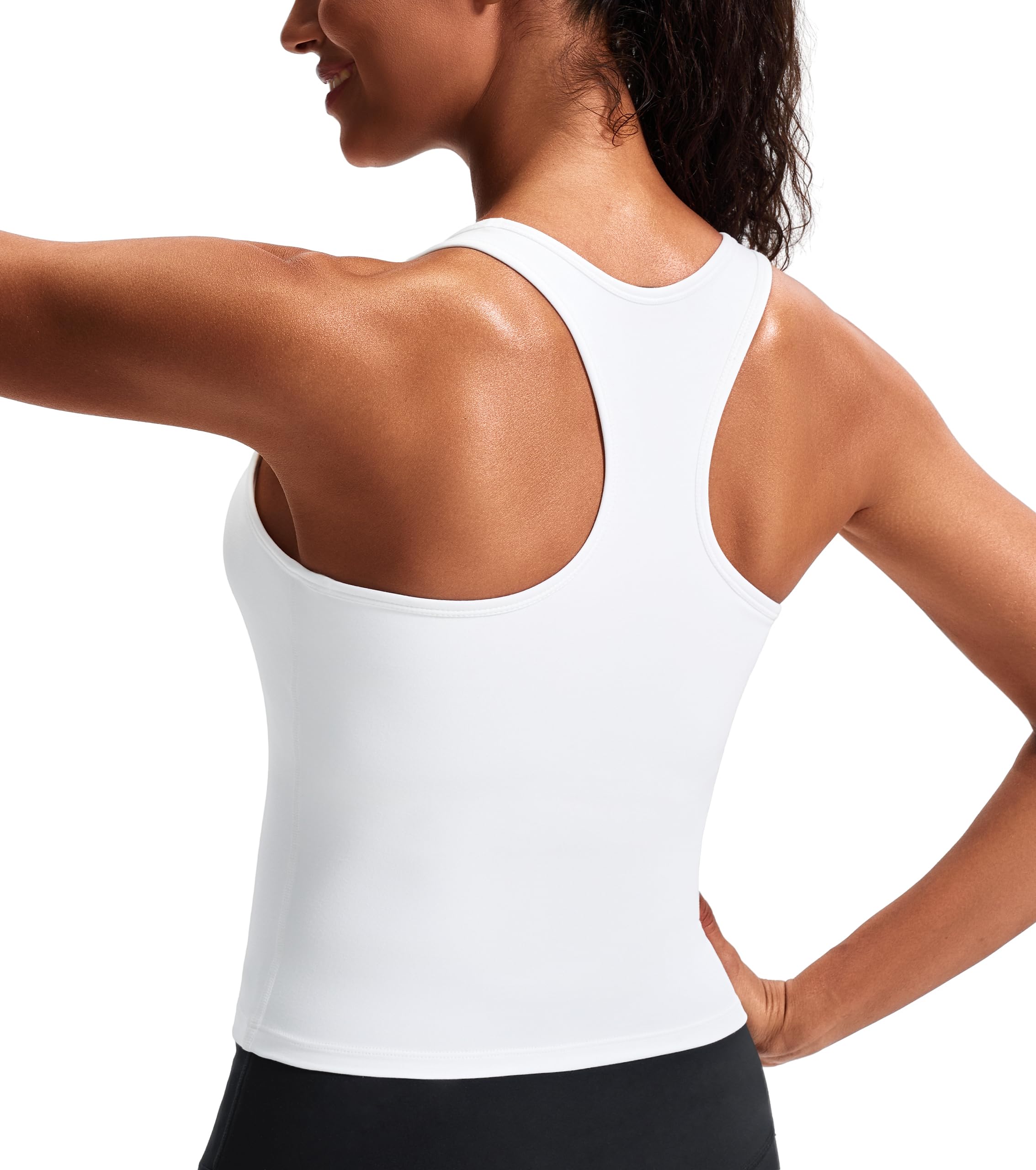 Photo 1 of (large) +Workout Tops for Women Racerback Yoga Longline Padded Workout Tank Tops with Built in Bra White  L