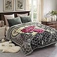 JML Fleece Blanket King Size 85" x 93", 10 Pounds Heavy Korean Style Mink Blanket - Silky Soft and Warm, 2 Ply A&B Printed Raschel Thick for Winter, Grey Red Floral