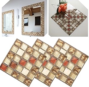 YSISLY 3 Pack Mosaic Wall Tile Stickers, 3D DIY Self Adhesive Waterproof Sticky Wallpaper, Kitchen Bathroom Tile Wall Art Decals Home Decoration 10 x 10 cm (005)
