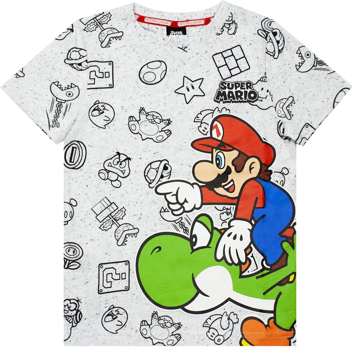 Super Mario Nintendo TShirt for Boys Kids Grey Character Yoshi Top Gamers Short Sleeve Tee
