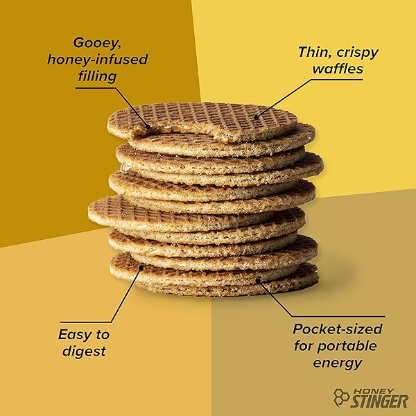 HONEY STINGER ORGANIC HONEY WAFFLE, ENERGY STROOPWAFEL FOR EXERCISE, ENDURANCE AND PERFORMANCE, SPORTS NUTRITION FOR HOME & GYM, PRE AND POST WORKOUT, 16.96 OUNCES (PACK OF 16)
