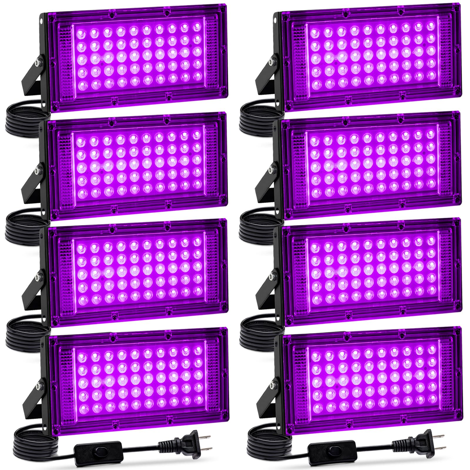Photo 1 of Akpgf 8 Pack 50W Black Light, LED Blacklight Flood Light with US Plug and Switch, Black Lights for Glow Party,Halloween,Body Painting,Birthday Party,Fluorescent Painting and Fluorescent Tapestry