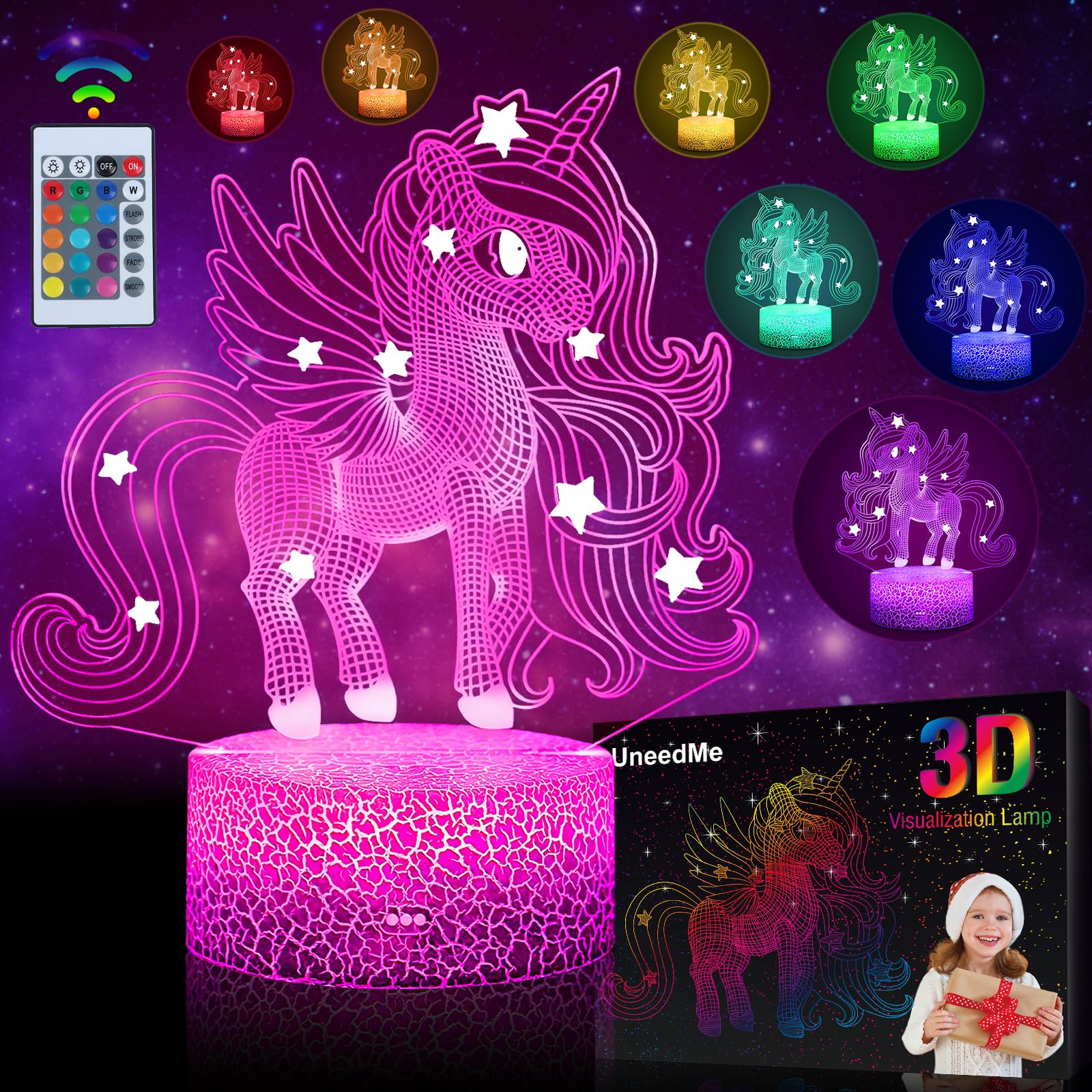 Unicorn Night Light for Kids, Unicorn Gifts for Girls Toys for Kids Age 3 4 5 6 7 8 9+ Years Old, 3D Light lamp 16 Colors Change with Touch Switch Remote Control Birthday Gifts Ideas for Children