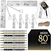Sinload 24 Set 80th Birthday Favors for Guests Anniversary Party Favor Thanks for Coming Glitter Ballpoint Pens Bookmarks Thank You Cards Organza Bags Adult Appreciation Souvenir Birthday Gift(80th)