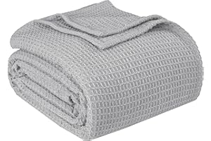 AAVNI HOMES 100% Cotton Blankets Waffle Weave Soft Premium All Season Bed Blanket for Layering Any Bed Couch or Sofa (Light Grey, King)