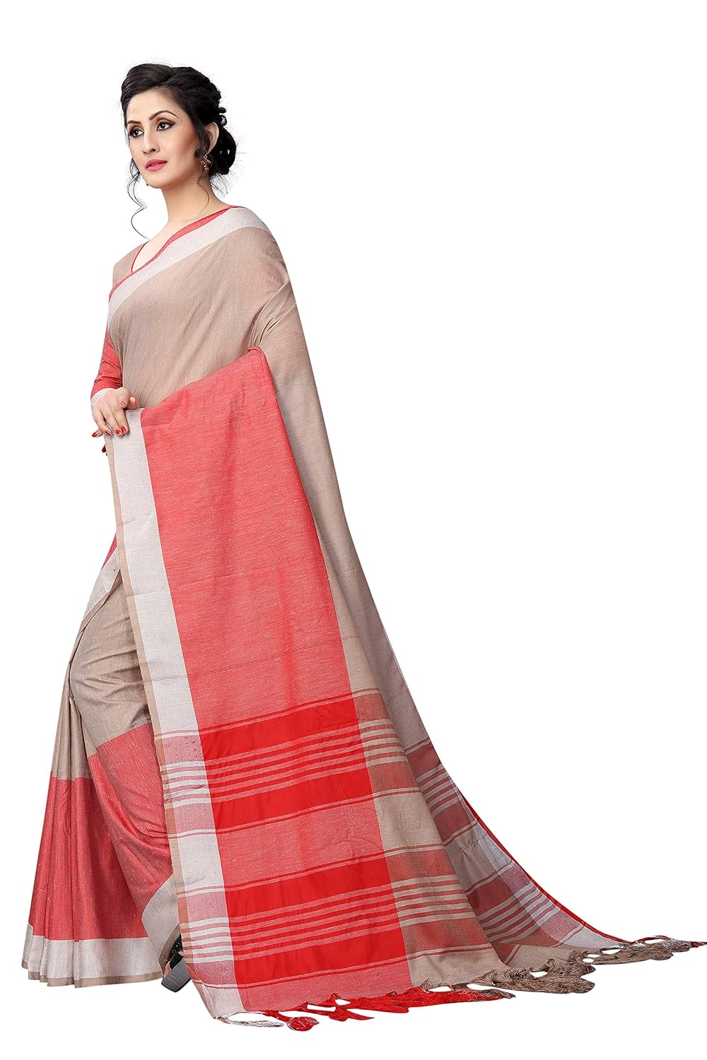 perfectblue women's linen saree with blouse piece (bhavik9alinenvariation)