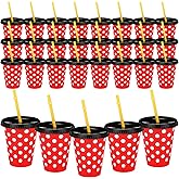 Sliner 24 Pcs 16 oz Reusable Plastic Cups Themed Plastic Tumbler with Lid and Straw Drinking Cup for Birthday Party Supplies Favors(Mouse)