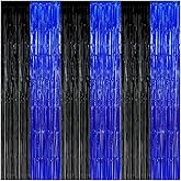 Black Blue Party Decorations Backdrops, Gaming Party Foil Fringe, 2026 Graduation Black Blue Curtains Backdrops for Boys Birthday New Year Baby Shower Gamer Fan Party Decorations (3 Pack)