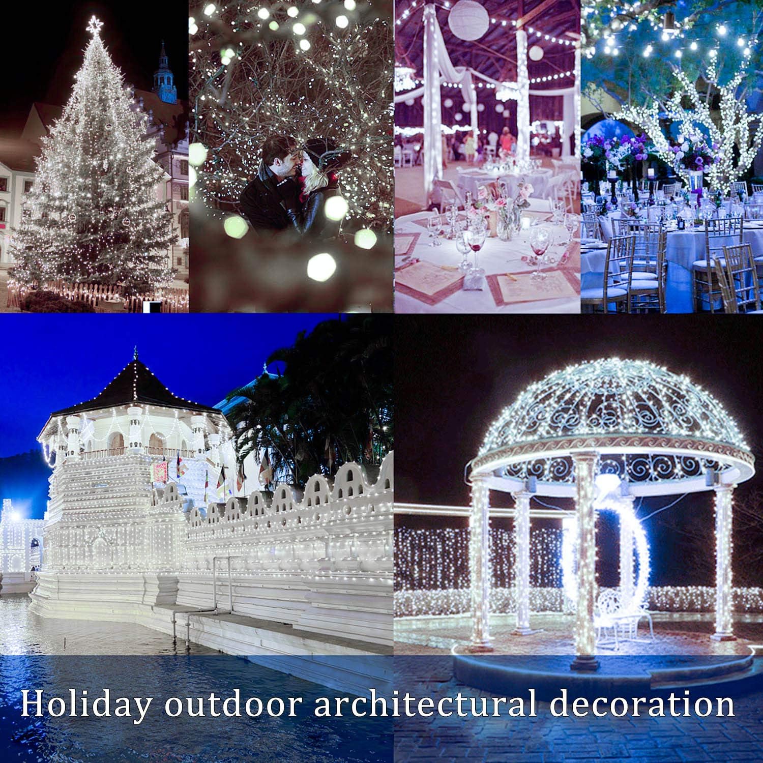 2 Pack 100 LED Solar Powered Copper Wire String Lights Outdoor, Waterproof, 8 Modes Fairy Lights for Garden, Patio, Party, Yard, Christmas (White) : Garden & Outdoor