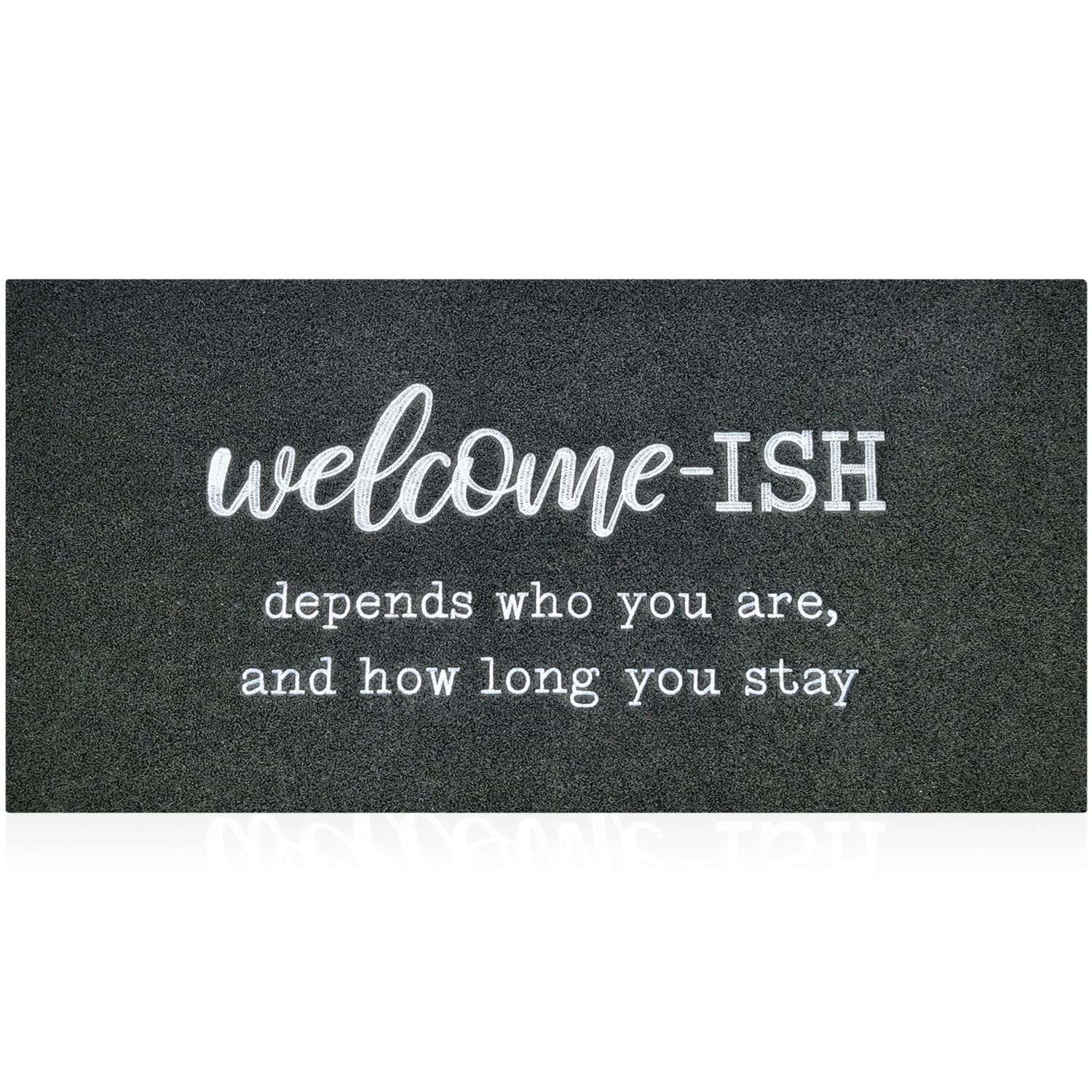 JJUUYOU Large Door Mats Outdoor Welcome Mat for Front Door Outside Entryway Funny Doormat Non Slip Rubber Back Rugs Black Welcome-ish Low Profile Mats for Entry Patio Shoe Rugs