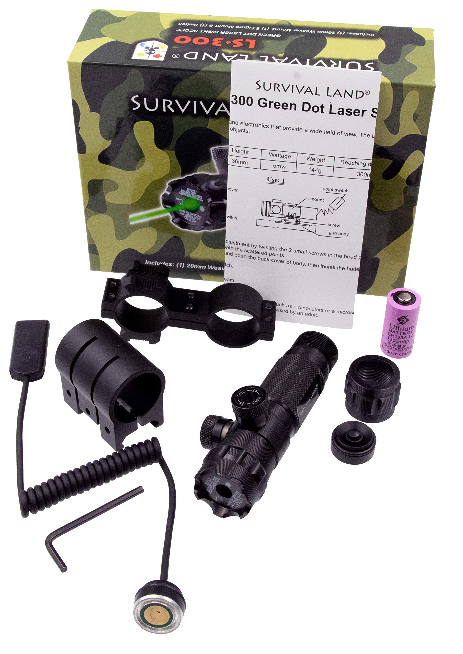 Survival Land LS-300 Shockproof 532nm Tactical Green Laser Sight, Rifle Gun  Scope – Includes 20mm Picatinny Rail, 1… - Airsoft Gun Room