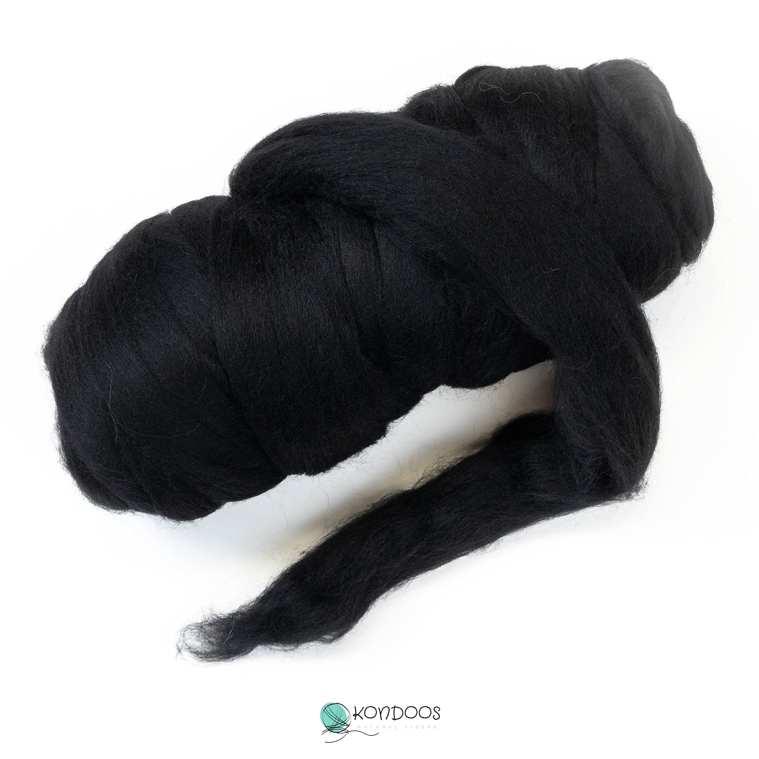 Colored Natural Wool roving, 1 lb. Best Wool for Needle Felting, Wet Felting, handcrafts and Spinning. (Total Black, 1 lb)