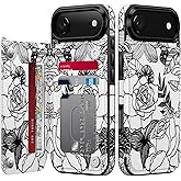 FUNMIKO for iPhone Air Case Wallet with Card Holder + Cash Clip, RFID-Blocking, Military-Grade Drop Protection & UV-Printed Artwork, Phone Case for iPhone 17 Air - Floral Sketch