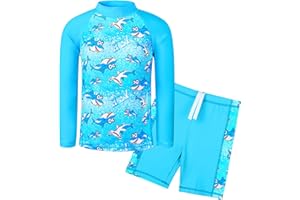 TFJH E Kids Boys UPF 50+ UV Swimwear Sun Protective Long Sleeve Two Piece Swimsuit