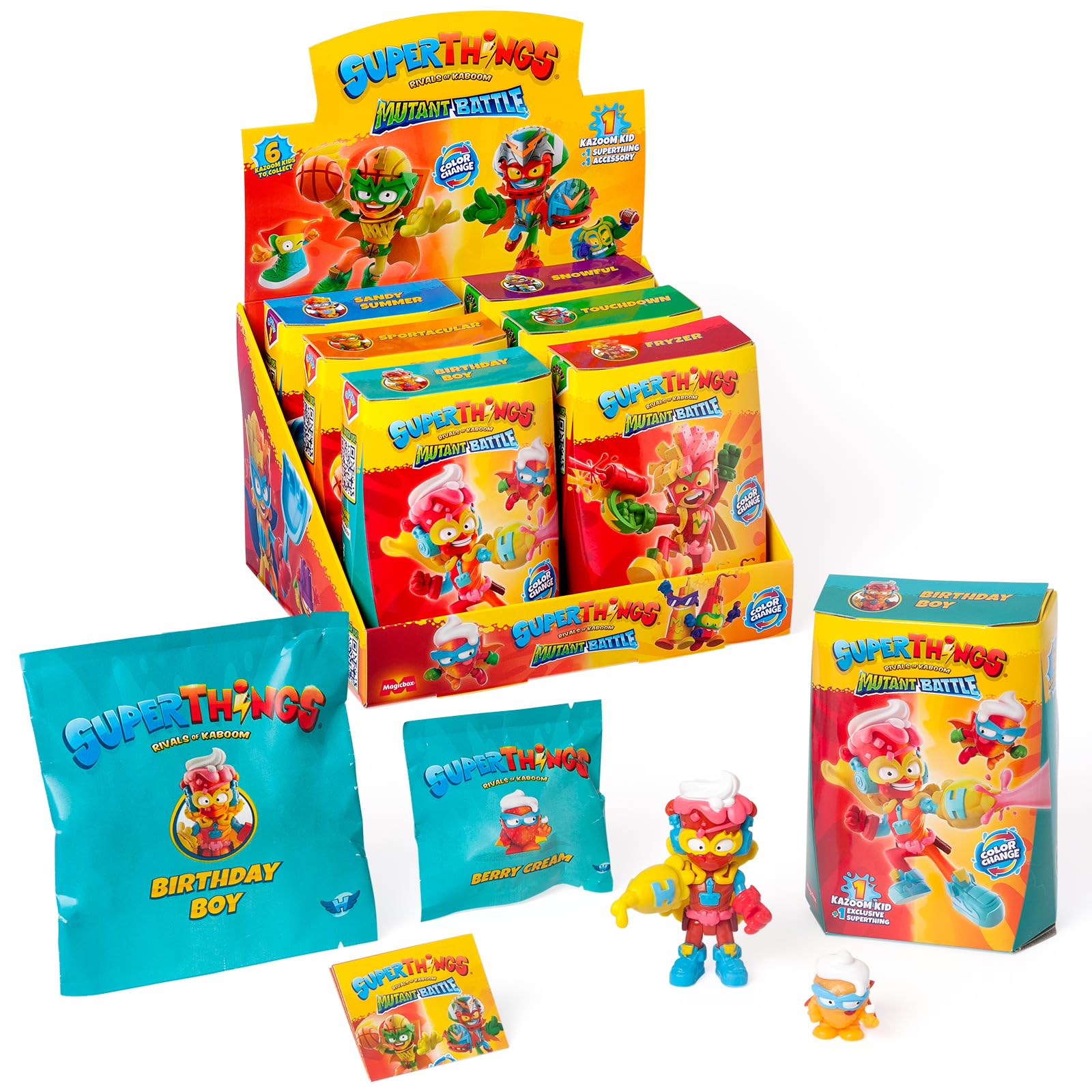SUPERTHINGS Mutant Battle series – Complete collection of 6 Kazoom Kids from the new Mutant Battle series. Every Kazoom Kid changes colour and comes with 1 SuperThing and 1 combat accessory