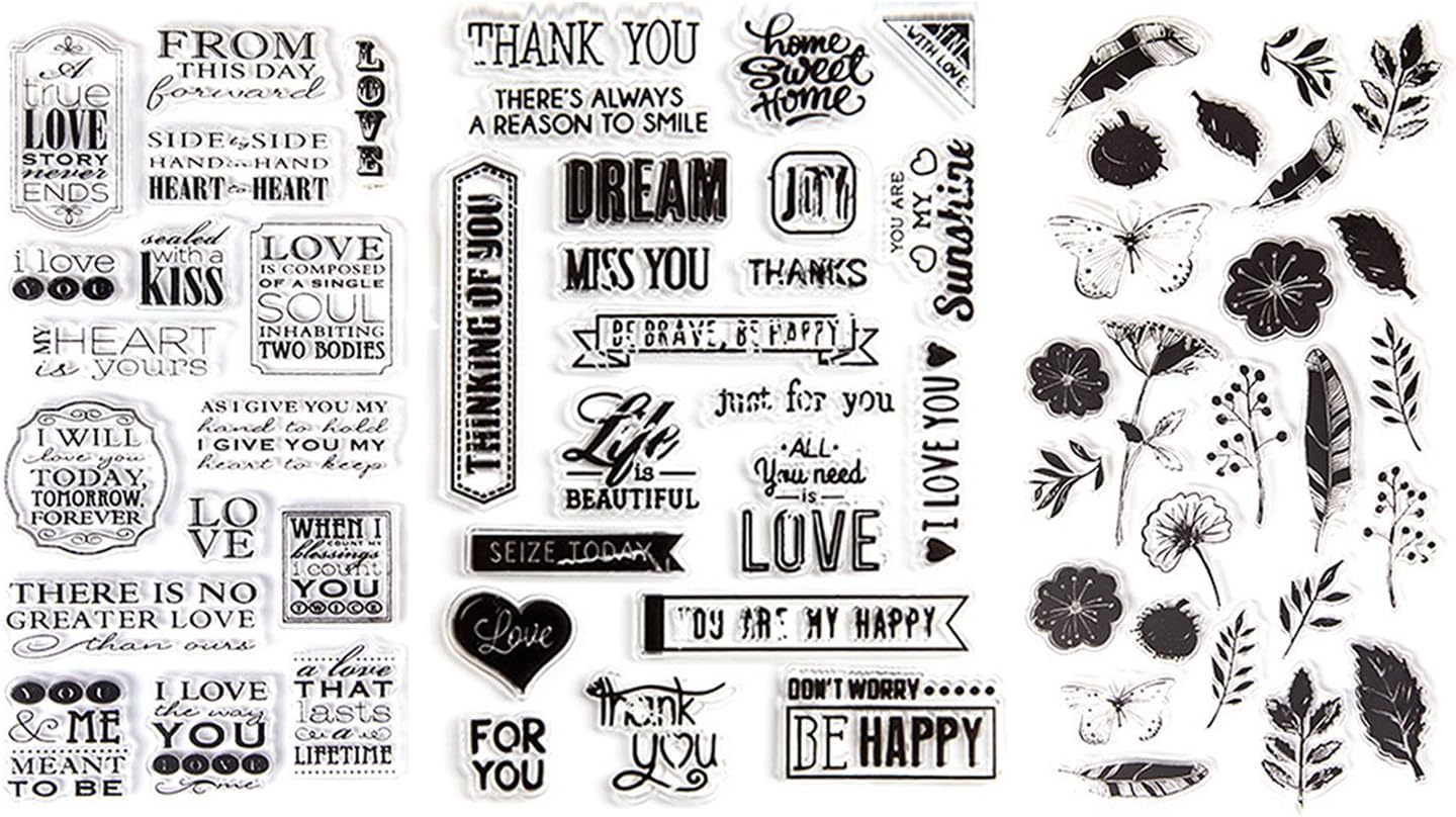 Amazon Co Jp ゴシレ Gosear 3シートクリアスタンプ蝶の花の文字スタイル透明シリコーンスタンプ Diy のスクラップブッキングフォトアルバム手作りペーパークラフトデコレーション ホーム キッチン