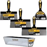 DEWALT Stainless Steel Taping Knife &amp; Mud Pan Set | 8,10,12 Inch Taping Knives, 14 Inch Mud Pan, BONUS 6" Soft Grip Putty Knife | Soft Grip Handles | Sheetrock Gyprock Plasterboard | DXTT-3-174