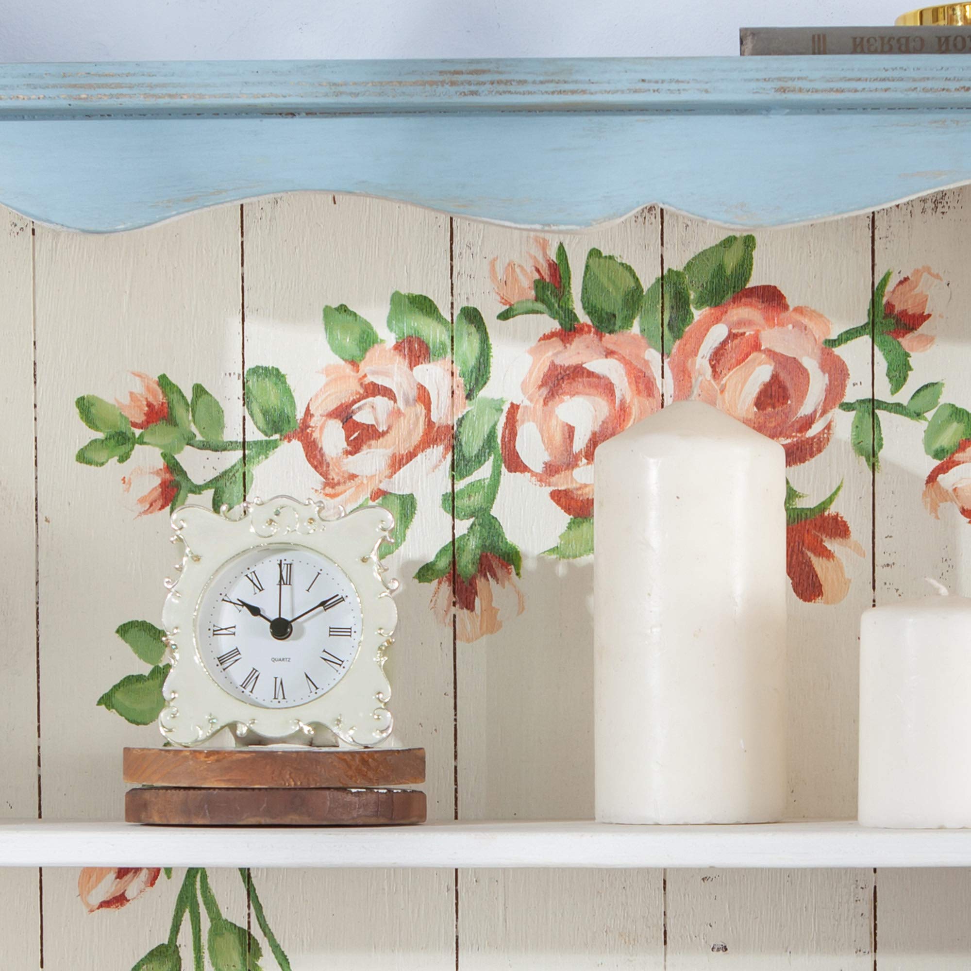 NIKKY HOME Pewter Pretty Small and Cute Vintage Table Clock with Quartz Analog Crystal Rhinestone 3 Inch for Living Room Bathroom Decoration, White Enamel