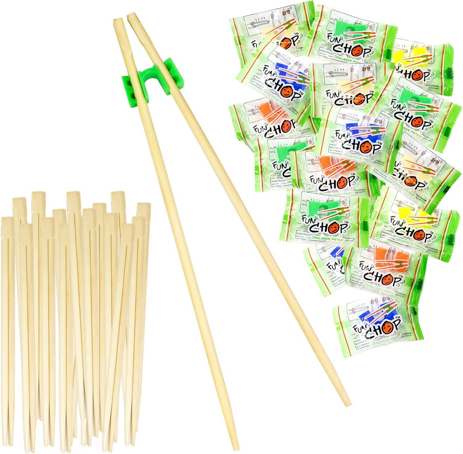 Fun Chop Chopstick Helper Holders and Wooden Chopsticks for Beginners