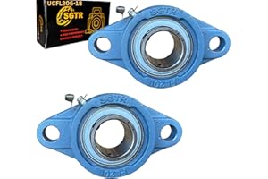 SGTR 2 Pack Premium UCFL206-18 Two Bolt Flange Pillow Block Bearing, Heavy Duty Industrial Grade,1-1/8" inch Bore, Super Protective Seal, Self-Alignment, Chrome Steel & Solid Cast Iron Bearing Units