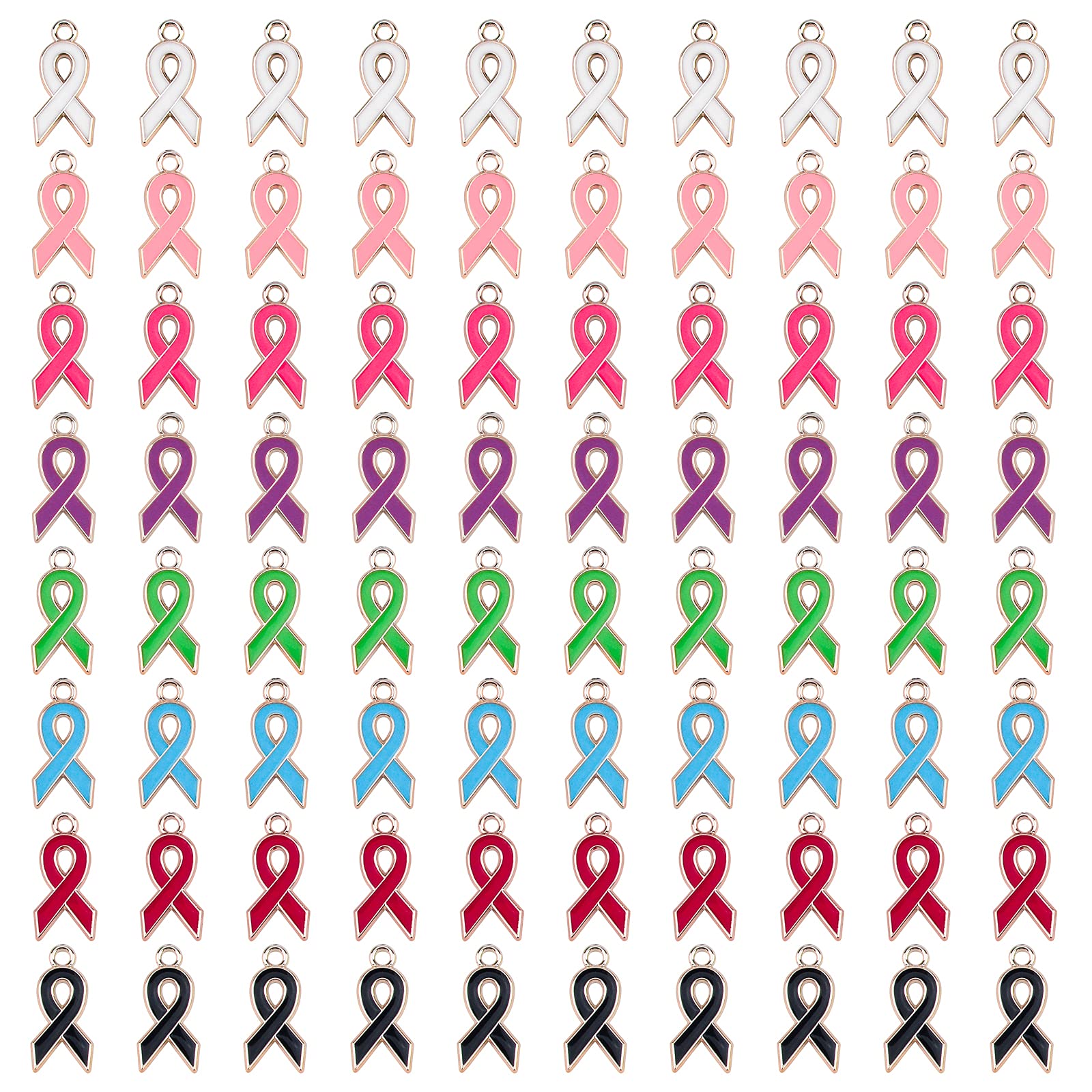 CRAFFANCY 80Pcs Mixed Colors Ribbon Pendants, MiniPlastic Enamel Awareness Ribbon Charm Accessories for DIY crafts Necklace Bracelet Jewelry Making